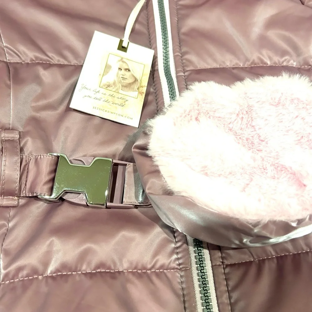 NWT Jessica Simpson Girls Mauve Puffer Jacket Coat w/ Coin Purse Belt Sz. 4T New - Picture 9 of 10